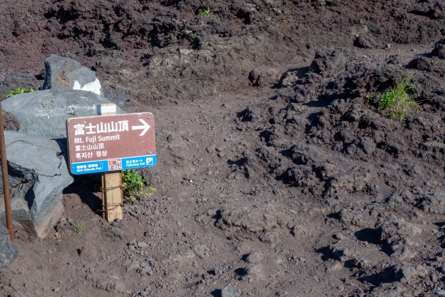 The sign to summit of Mt. Fuji