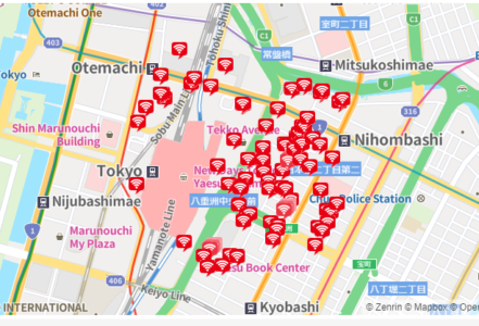 Wi-Fi map by Softbank at Tokyo station