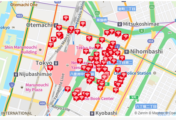 Wi-Fi map by Softbank at Tokyo station